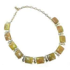Vintage Coro Thermoset Necklace Goldtone Marbled Green Yellow Beads Stones